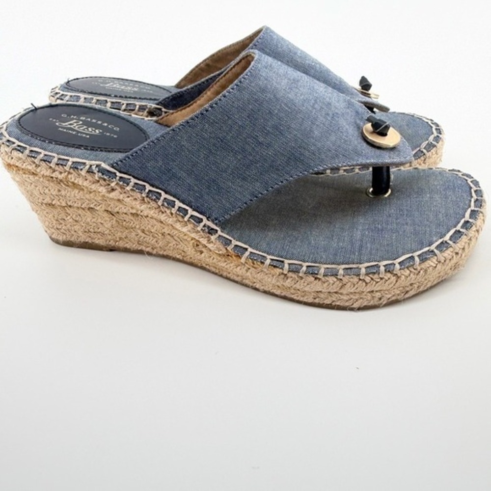 GH Bass Opal Blue Chambray Espadrille Wedge Sandals Womens Denim 5M Spring - Picture 3 of 7